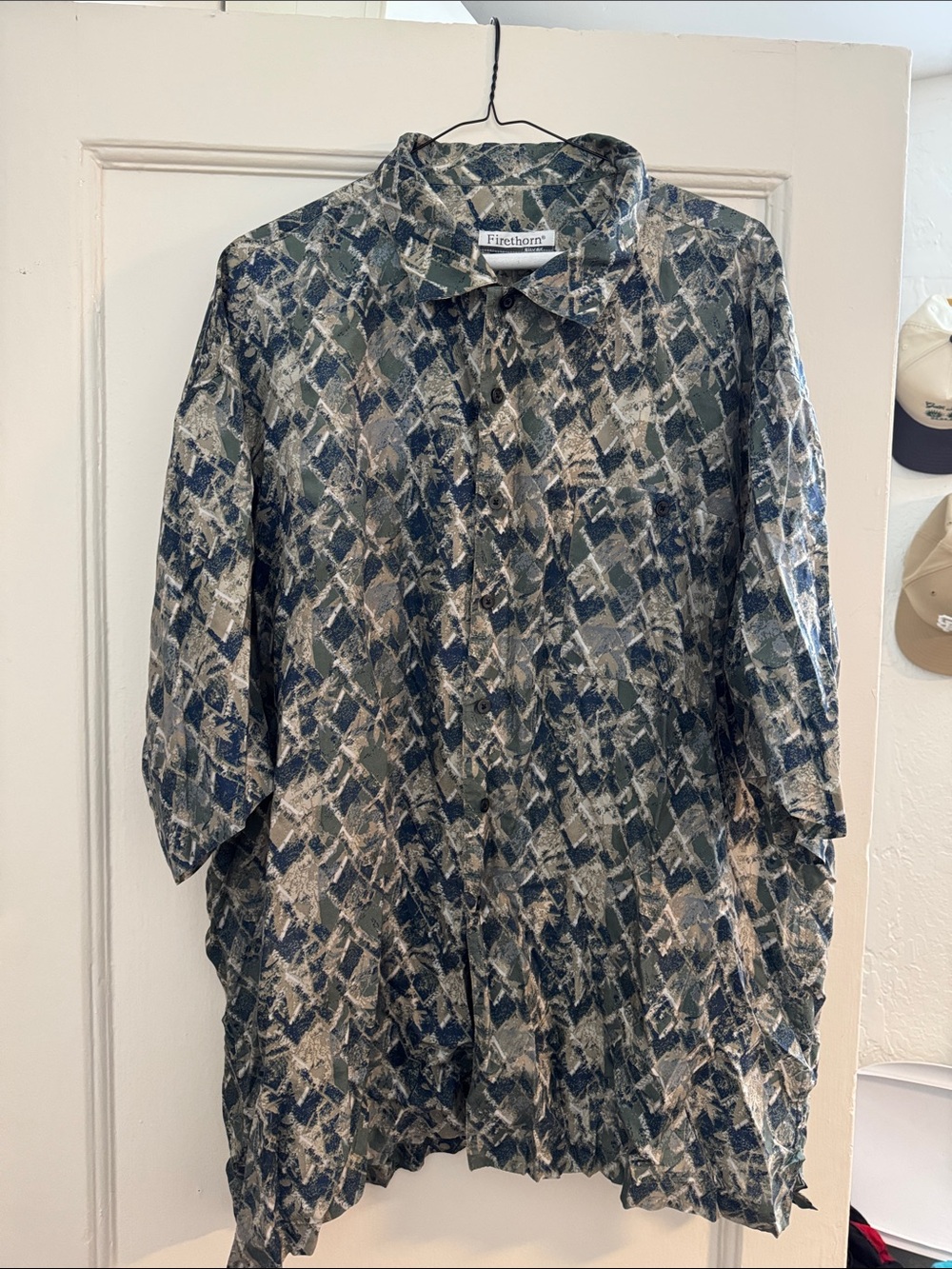 Firethorn Men's Casual Button-Down Shirt in Navy and Cream Geometric Print